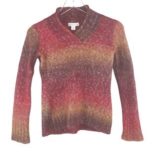 Coldwater Creek Wool Blend Ember Ombre‎ V-Neck Sweater Women's XS